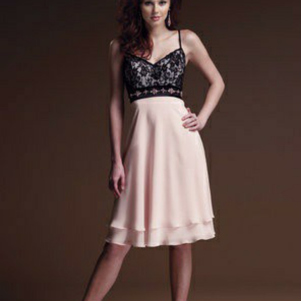 James Clifford Cocktail Dress. Black Lace and Pink Chiffon